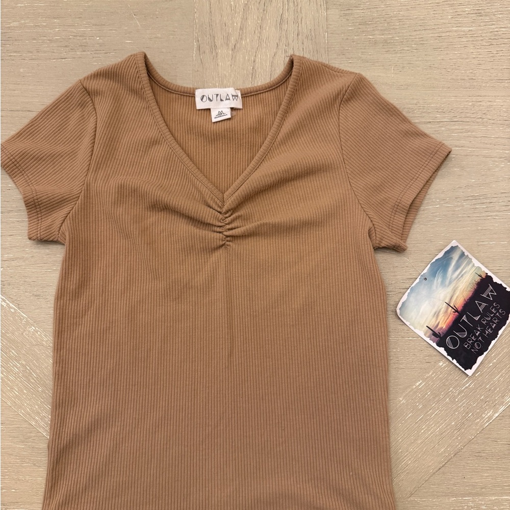 Outlaw Women's Brown Ribbed V-Neck Tee